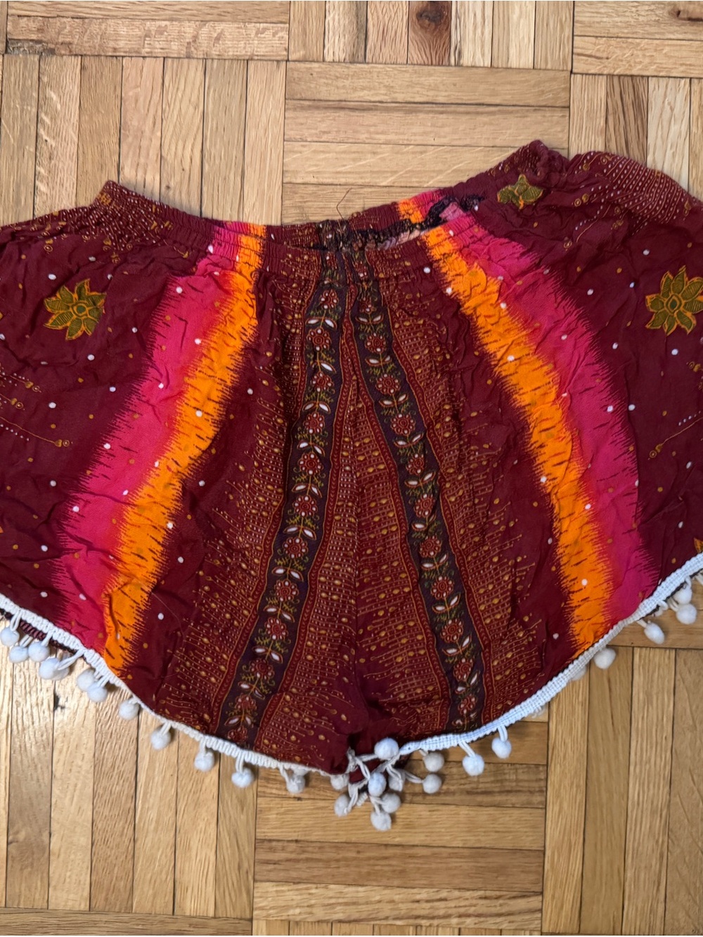 Maroon Hippie Pom-Pom Shorts for Women